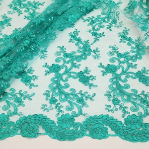 Ricamo floreale in poliestere giada con paillettes su tessuto di pizzo a rete tagliato su misura per abito - matrimonio - damigella d&#39;onore - ballo di fine anno - STILE 203