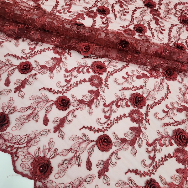 Burgundy Lace Fabric - Etsy