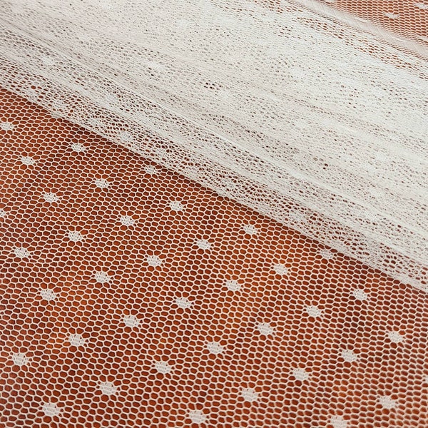 Swiss Dot Point D'Esprit Veiling Mesh Fabric By The Yard - Off White 60" Wide Bridal Dotted Net - Fine and Soft Texture Polkadot STYLE 143