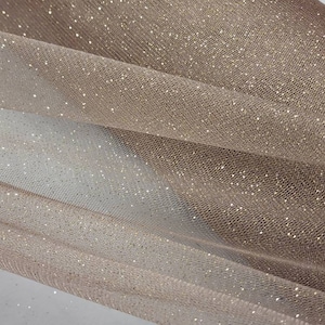 Taupe Silver Glitter Tulle Taupe Silver Sparkle Tulle Fabric By The Yard for Bridal Dress-Prom-Craft-Gown-Art-DIY-Decoration Event-STYLE 126
