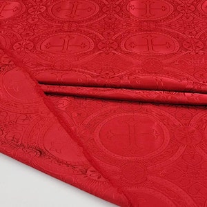 Red Religious Brocade - Liturgical Fabric - Ecclesiastical Jacquard - Church - Pastoral Vestment- Cross Brocade by the yard- STYLE 121