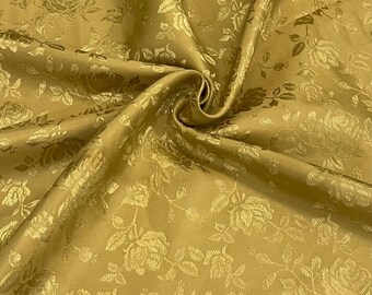 Mustard Gold Polyester Floral Jacquard Satin Fabric by the yard for Gowns Wedding Home Decor Clothes Costumes Crafts Blouses - STYLE 316