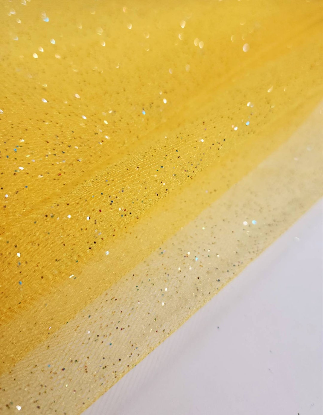 YELLOW Glitter Tulle Fabric by the Yard for Gowns Bridal Prom Craft Art