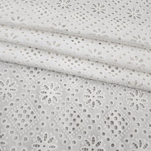 Off White Cotton Embroidery Floral Lace Fabric, 100% Cotton, Natural Fiber, Scalloped Lace for Gowns, Capes, Wedding, Bridal, STYLE 259