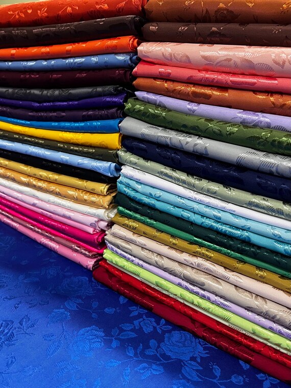 Tissu Satin Jacquard Rayé - Polyester, Multicolore, Moins D'1 Mètre, Pour Couture Et Déco
