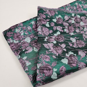 Emerald Green Purple Floral Jacquard Brocade Fabric By The Yard For Sewing - Crafts - Dress - Suits - DIY - Drapes - Apparel - Style 173