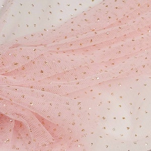 Light Pink Gold Glitter Sparkle English Netting Tulle Fabric by the Yard STYLE 171 image 2