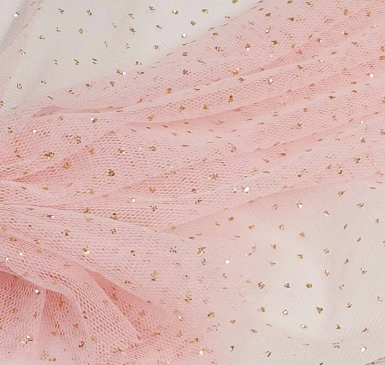 Light Pink Gold Glitter Sparkle English Netting Tulle Fabric by the Yard STYLE 171 image 2