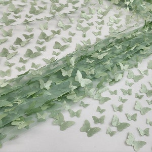 Sage Green Colorful 3D Butterflies on mesh Lace Fabric By Yhe Yard for Gowns Birthday Dress Kids Events Decoration Prom Cosplay - STYLE 129