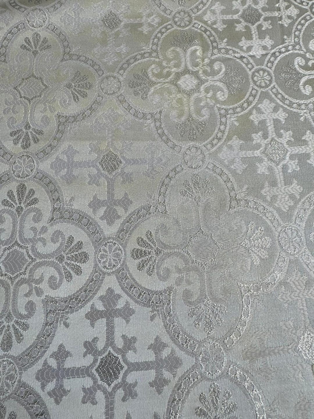White Silver Liturgical Fabric Religious Apparel Cross Church Brocade ...