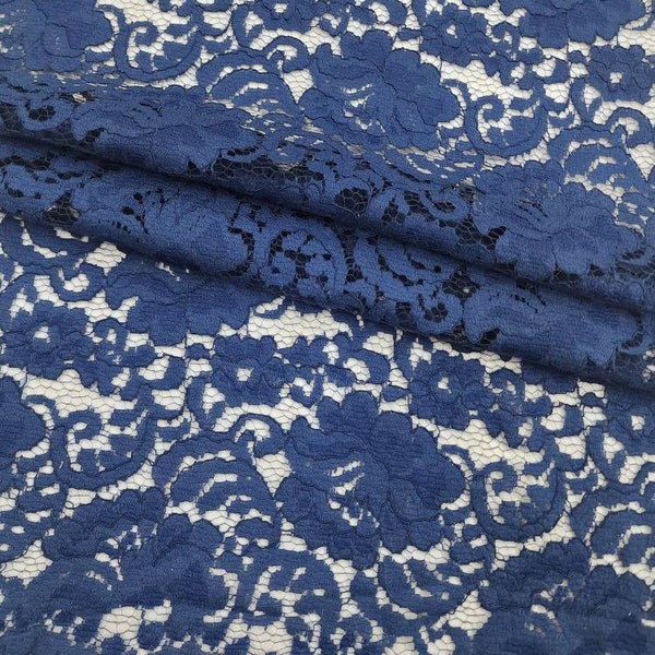 Navy Blue Corded Floral Alencon Lace fabric By The Yard for Bridal - Gown - Wedding - Decor - Veils - Blouses - Skirts - Couture - STYLE 218