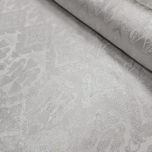 White Silver Liturgical Brocade Jacquard Fabric by the Yard for Church Decor Ecclesiastical Religious Cross Host & Cups Runners - STYLE 225