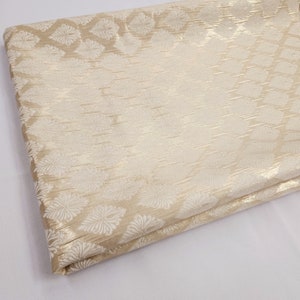 Ivory Champagne Diamond Geometrical Embossed Pattern Brocade Jacquard Fabric By The Yard For Decor Dress Blouses Gowns Backdrops - STYLE 258