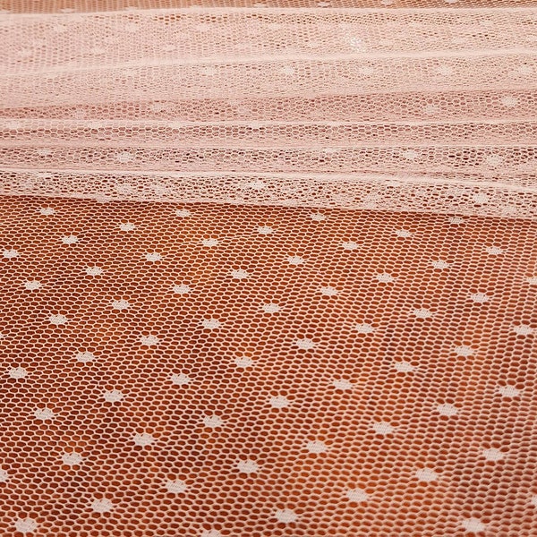 Light Blush Point d'Esprit Swiss Dot Veiling Fabric, 58" Wide Polka Dots, Dotted Netting Tulle By The Yard for Capes, Gown, Veils, STYLE 143