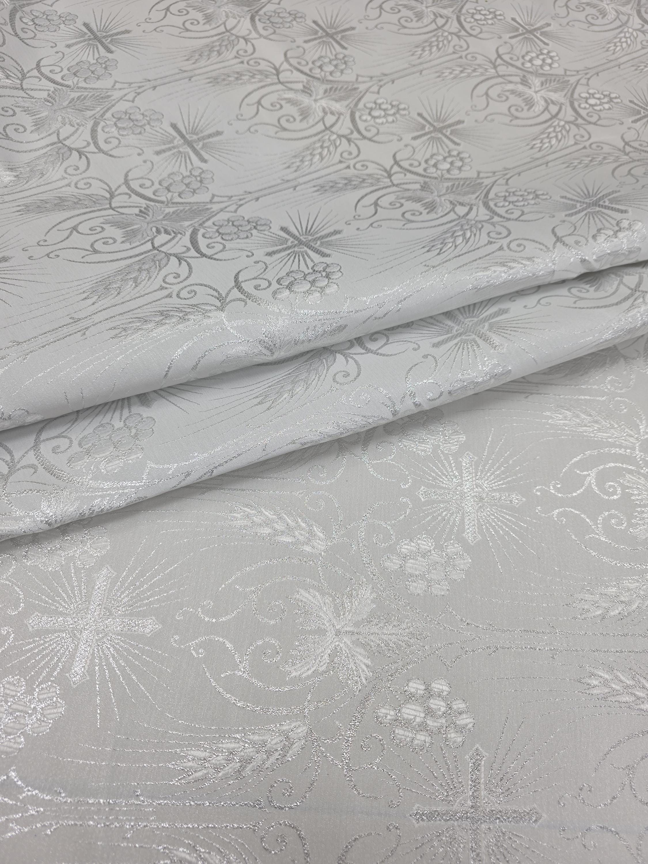 White Silver Liturgical Brocade Religious Fabric Ecclesiastical ...