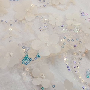 Champagne 3D Floral Embroidery with Iridescent Sequins on mesh Lace Fabric by the yard for Dress - Skirts - Party - Gown - Prom - Style 232