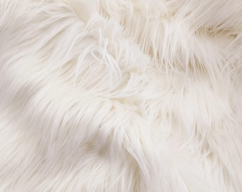Ivory Long Pile Soft Faux Fur Fabric Shag Shaggy Material by Yard for Crafts Fursuit Cosplay Costume Photo Prop Throw Pillow Decor STYLE 184