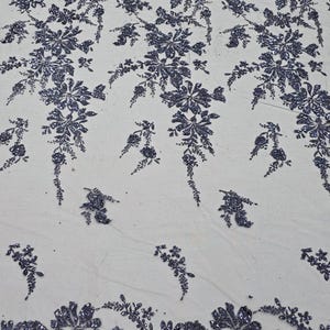 Navy Blue Floral Glitter Sparkle Design on Mesh Lace Fabric by the Yard ...