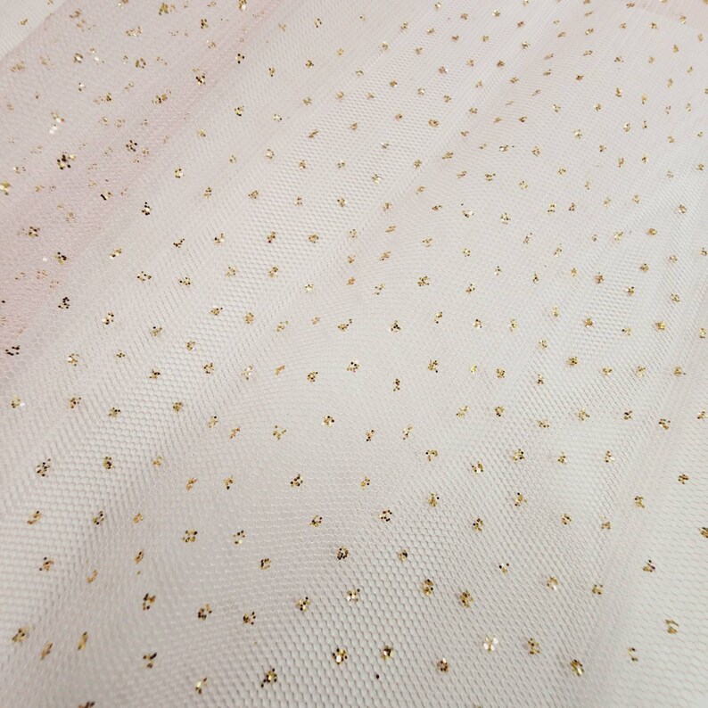 Light Pink Gold Glitter Sparkle English Netting Tulle Fabric by the Yard STYLE 171 image 6