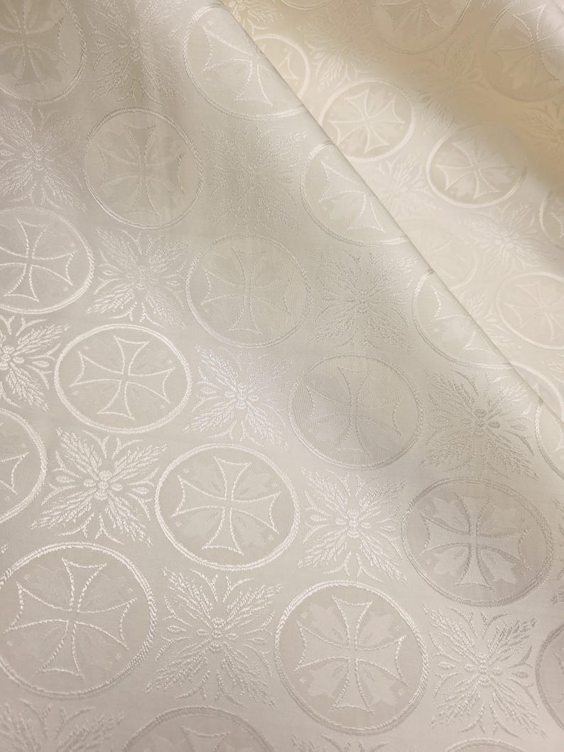 Off White Ivory Liturgical Cross Brocade Fabric by the Yard Religious ...