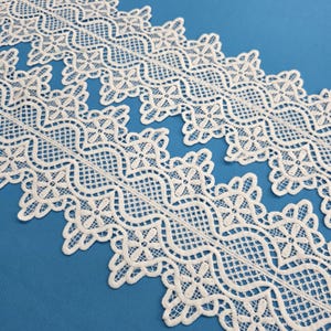 WHITE Double Scalloped Lace Trim Fabric by the yard, Venice, Floral, 6" Wide, Trimming, Decor, Narrow Edging Bridal Dress & Veils, STYLE 132