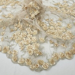 Ricamo floreale 3D color champagne argento con paillettes su tessuto di pizzo a rete tagliato su misura per abito-abito-sposa-appliqué-ballo-fai-da-te-stile 167