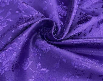 PURPLE Polyester Floral Jacquard Brocade Satin Fabric by the yard for Gowns, Bridal Wear, Decor, Clothes, Costumes, Crafts - Style 316