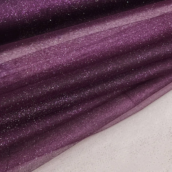 PLUM Glitter Sparkle Tulle Fabric by the yard for Gowns - Prom - Bridal - Art - Decoration Event - Wedding - Costume - Skirts - STYLE 126