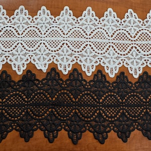 Double Scalloped White, Black Lace Trim Fabric by the yard, Venice, Floral 6" Wide, Trimming, Narrow Edging Bridal Runner Lace - STYLE 132