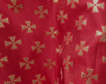 Roodgouden liturgische brokaat metallic jacquardstof, kruisstof voor kerkelijke alb, altaardecoratie, gordijnen - 092