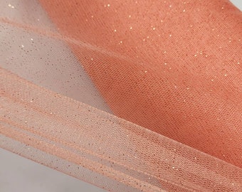 Peach Glitter Tulle Peach Sparkle Tulle Fabric By The Yard for Bridal Dress-Prom-Craft-Gown-DIY-Decoration Event-Wedding - STYLE 126