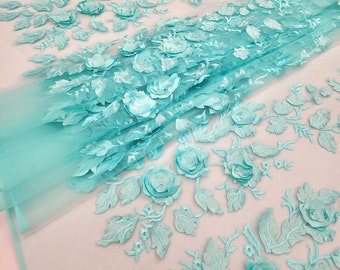 Vintage 60s Aqua Short Wedding Veil With Cascades of Flowers  display picture 2