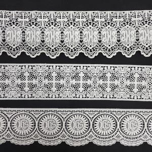Marian Lace White Liturgical Trim Ending Fabric by the Yard Lace Insertion Cross JHS 3 Designs 4&quot; Prayer Table Altar Decor Vestment Sleeves