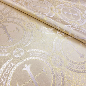 Ivory Gold Religious Brocade - Liturgical Fabric - Ecclesiastical Jacquard - Church - Stole - Vestment -Cross Brocade by the yard -STYLE 120