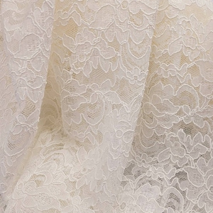 IVORY Corded Floral Alencon Lace fabric By The Yard for Bridal - Gown - Wedding - Bridesmaid - Formal Dress -Prom - STYLE 105