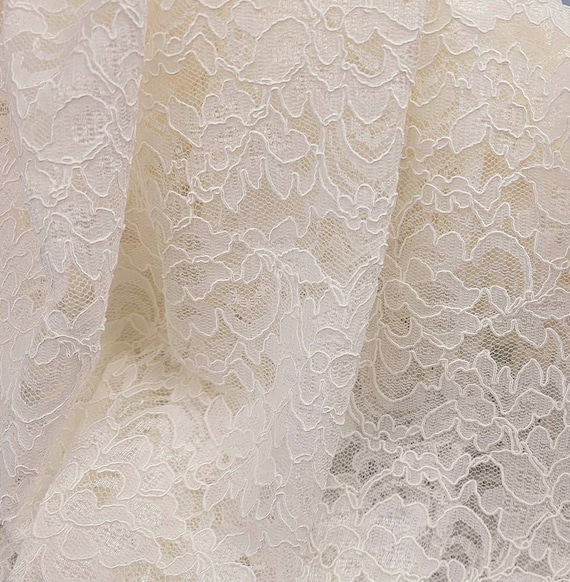 IVORY Corded Floral Alencon Lace fabric By The Yard for Bridal - Gown - Wedding - Bridesmaid - Formal Dress -Prom - STYLE 105