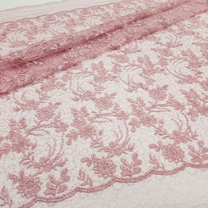 BLUSH Floral Overlap Embroidery with sequins on Mesh Lace Fabric By The Yard for Gowns Wedding Bridal Prom Couture Skirts Decor - STYLE 037