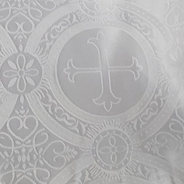 WHITE Religious Brocade Fabric - Vestment - Liturgical - Ecclesiastical - Church - Clergy - Stole - DIY - Jacquard by the yard - STYLE 121