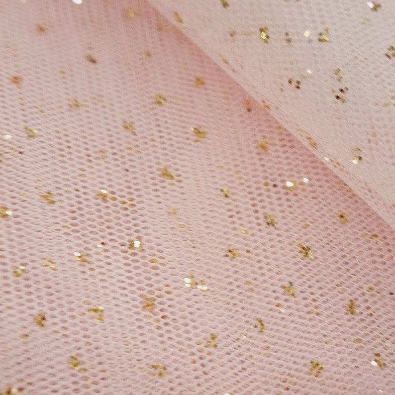 Light Pink Gold Glitter Sparkle English Netting Tulle Fabric by the Yard STYLE 171 image 4