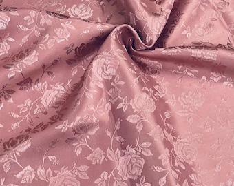 Dusty Rose Polyester Floral Jacquard Satin Fabric by the yard for Gowns Wedding Home Decor Clothes Costumes Crafts Arts Blouses - STYLE 316
