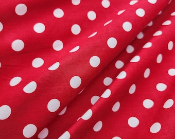3/4" Red Polka Dot PolyCotton Fabric, White Small Dots on Red Poly Fabric, Small Dotted Pattern Design PolyCotton By The Yard, STYLE 333