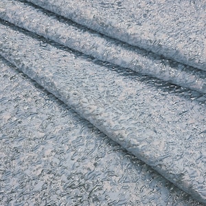 Ljusblått silverbrokadtyg Metalliskt krusad jacquard för klänning Blommönstertyg för kostym Couture sömnadstyg på metervara