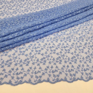 Perry Blue Polyester Floral Embroidery on Mesh Lace Fabric by the Yard for Gown, Wedding, Bridesmaid, Party, Decor, Events, Style 168