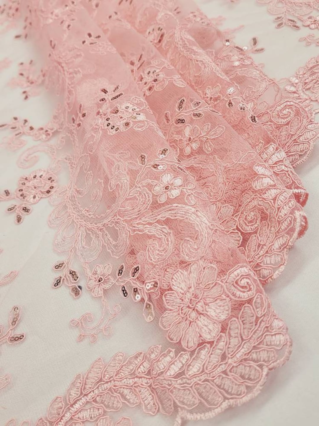 PINK Polyester Floral Embroidery With Sequins on Mesh Lace - Etsy