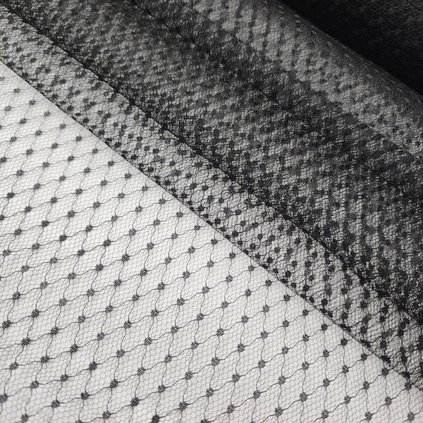 BLACK Polka Dot Tulle Fabric, BLACK Geometrical Tulle, Black Small Dotted, Stretch Mesh Netting Tulle with Dots By The Yard - STYLE 103