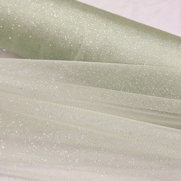 Sage Green Glitter Tulle Fabric Dusty Green Sparkle Tulle By The Yard for Bridal- Dress-Prom-Gown-Decoration Event-Costume- STYLE 126