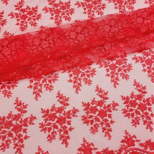 Coral Embroidery Floral on Mesh Lace Fabric by the Yard For Evening Party Dress Gowns Wedding Prom Bridesmaid Skrits Decor Events STYLE 215