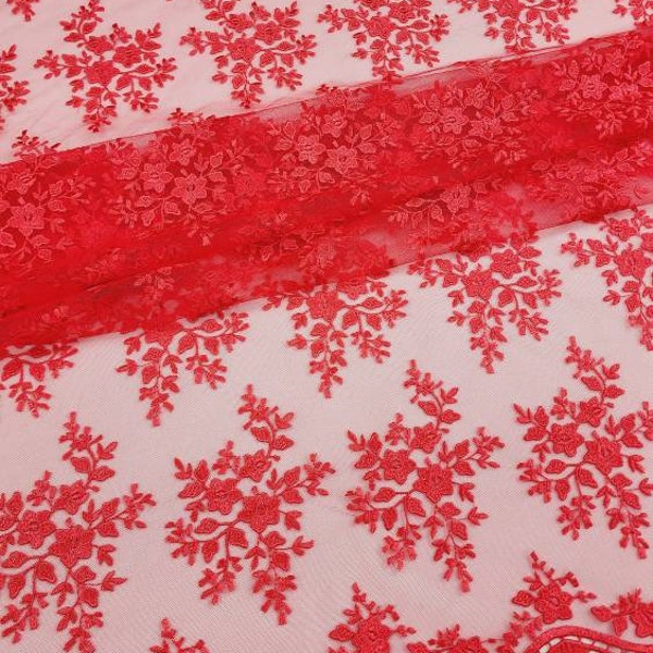 Watermelon Embroidery Floral on Mesh Lace Fabric By The Yard For Evening - Party - Dress - Gown - Wedding - Prom - Bridesmaid - STYLE 215
