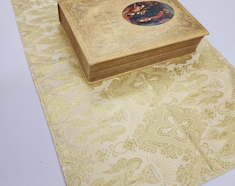 Ivory Gold Liturgical Prayer Table Cloth Catholic Christian 2 Sizes Crosses Runner Holy Icon Catechesis Oratory Veils Angels Host Cups - 225