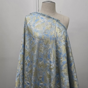 Blue Gold Brocade Jacquard Fabric Sold by the Yard for Gowns Fashion Two Tone Abstract Pattern Dress Costume Decor DIY STYLE 091